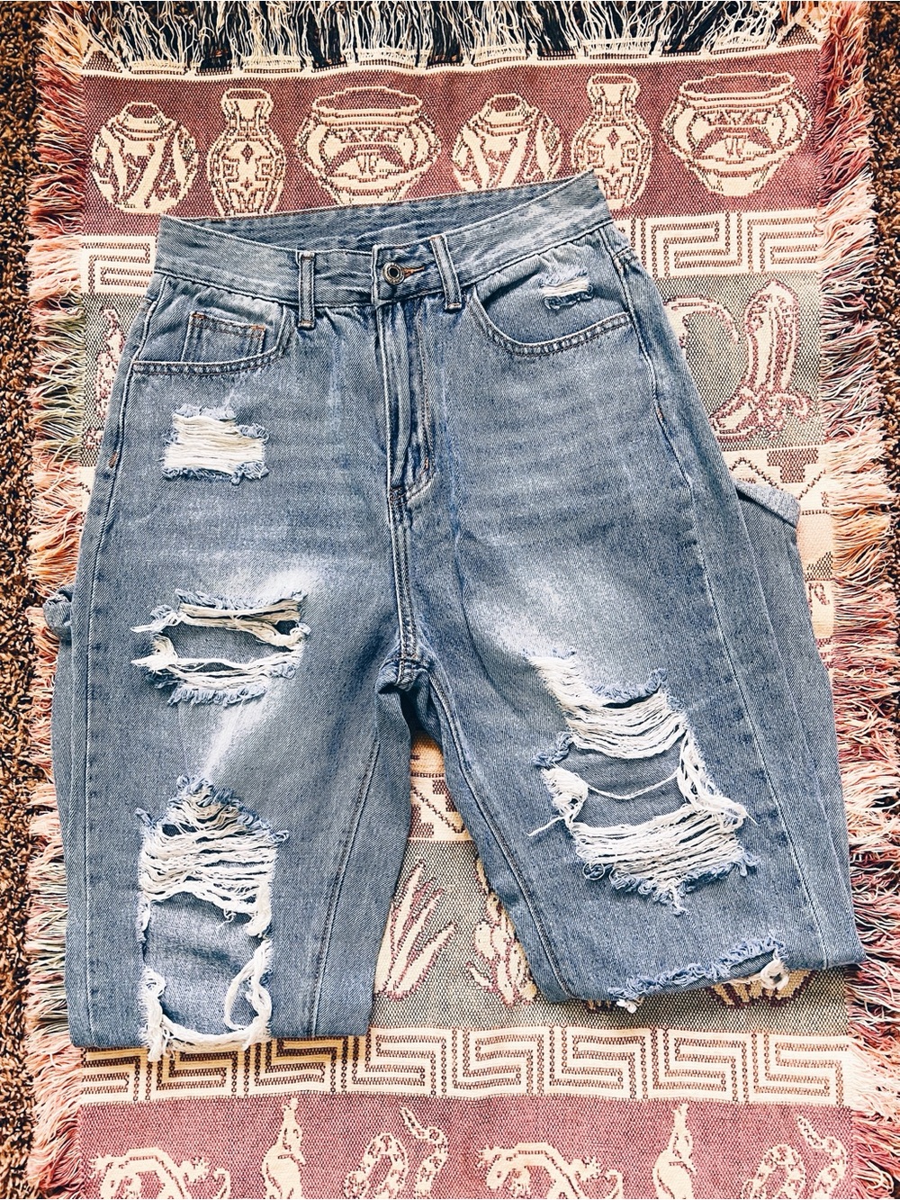 Distressed Light Wash High-Rise Ripped Jeans